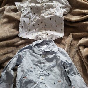 Carter's Light Blue & White Button-Down Shirts with Vehicle Prints